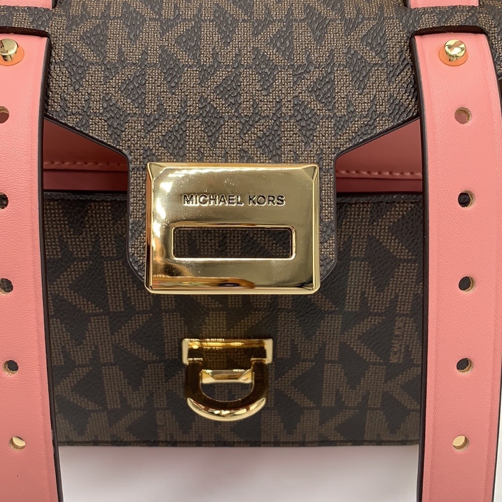 MICHAEL KORS
Manhattan Medium Leather and Logo Satchel PRIMROSE/ BROWN SIGNATURE - Picture 7 of 15